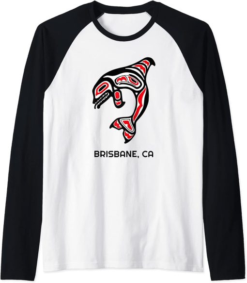 Brisbane, California Native American Orca Killer Whale Gift Raglan Baseball Tee