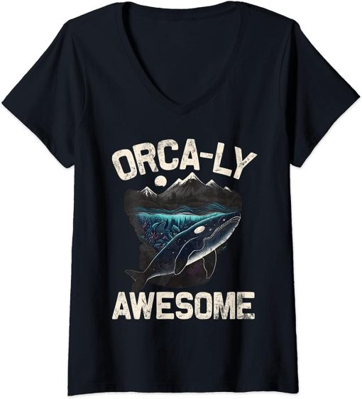 Womens Whales Watch Dolphin Pottwhal Funny Saying Orca Whale V-Neck T-Shirt