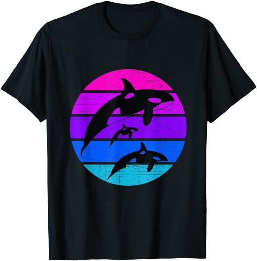 Orca Family Vintage Sunset 80s Retro T-Shirt