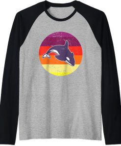 Orca Family Vintage Retro Art Killer Whale Family Raglan Baseball Tee