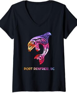 Womens Tribal Port Renfrew BC Orca Killer Whale Native American V-Neck T-Shirt