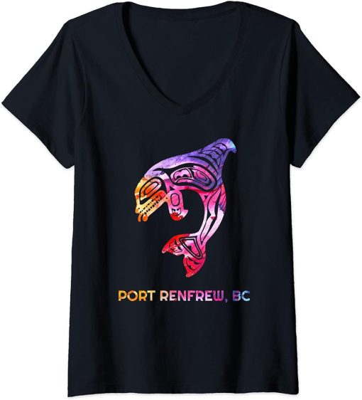 Womens Tribal Port Renfrew BC Orca Killer Whale Native American V-Neck T-Shirt