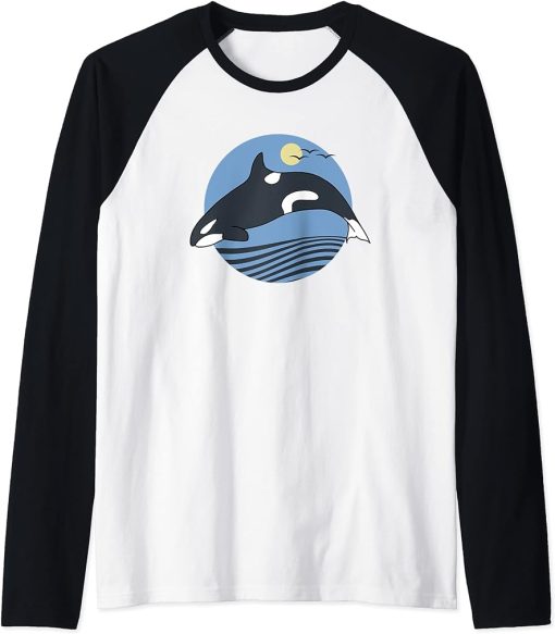 Funny Orca Whale Sea Lover Animal Raglan Baseball Tee